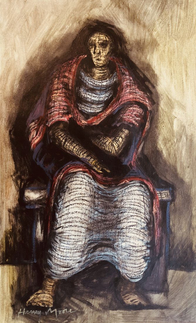 Henry Moore Mixed Media Abstract (1898-1986) (1 of 1)