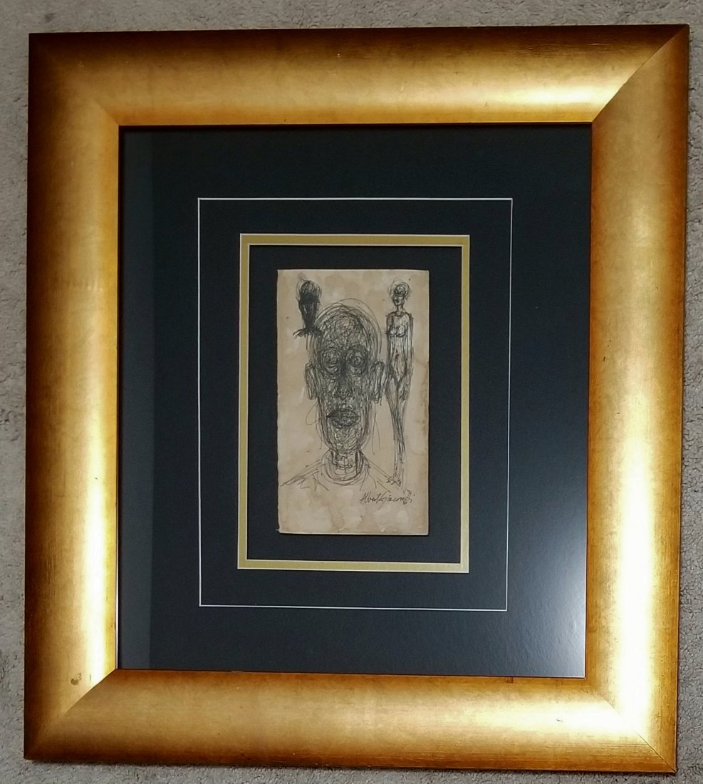 Alberto Giacometti Mixed Media Swiss Drawing Portrait (1 of 2)