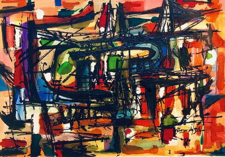 Maria Helena Vieira da Silva Abstract Portuguese French: Maria Helena Vieira da Silva Abstract Mixed Media on Paper, 14"x 9.75". Signed in the bottom right corner. ATTRIBUTED PAINTING. Private Collection Latin America. Maria Helena Vieira da Silva (13 June