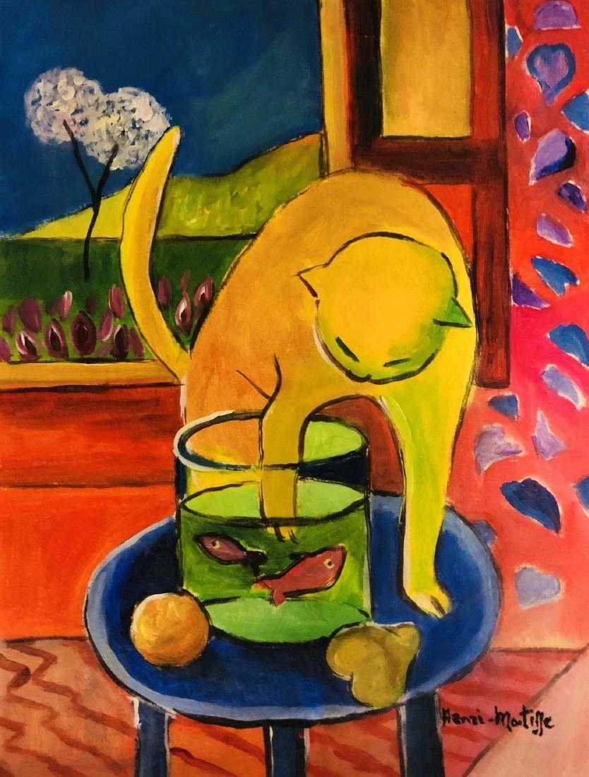 Henri Matisse Mixed Media Interior Cat French Signed (1 of 1)