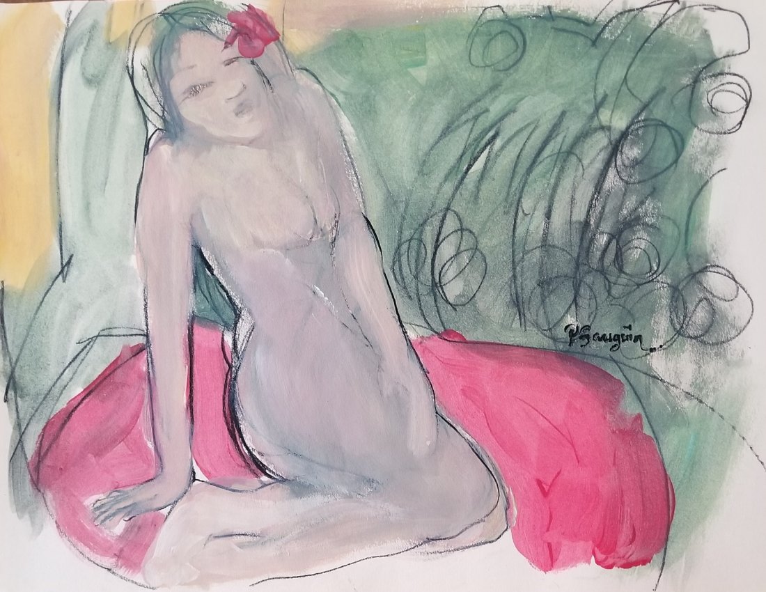 Paul Gauguin French Art Women Portrait Nude Attributed: This lot consists of a small, hand-painted mixed media on paper attributed to Paul Gauguin (French 7 June 1848 – 8 May 1903) was a French post-Impressionist artist. Unappreciated until after his dea