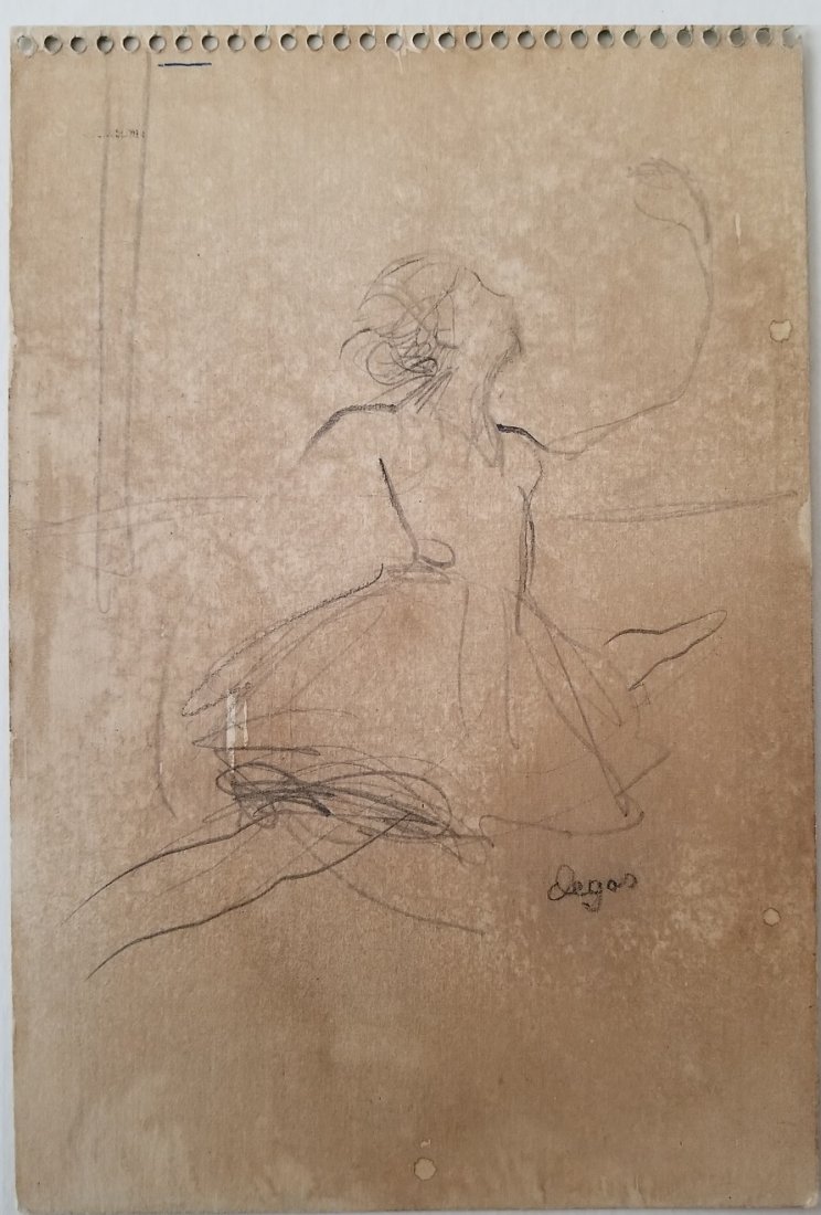 Edgar Degas French Art Dancer Ballerina Attrib: This lot consists of, hand painted mixed media on old notebook cover solo dancer ballerina composition attributed to Edgar Degas born Hilaire-Germain-Edgar De Gas, was a French artist famous for his p