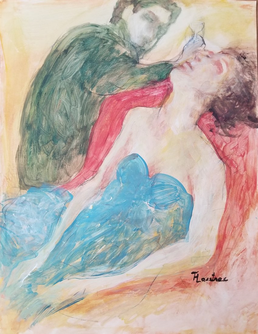 Henri De Toulouse Lautrec French Dancer Attributed: This lot consists of hand Painted mixed media Colorful Dancing Couple ccomposition in impressionist style on hard paper attributed to Henri Marie Raymond de Toulouse-Lautrec-Monfa (24 November 1864 - 