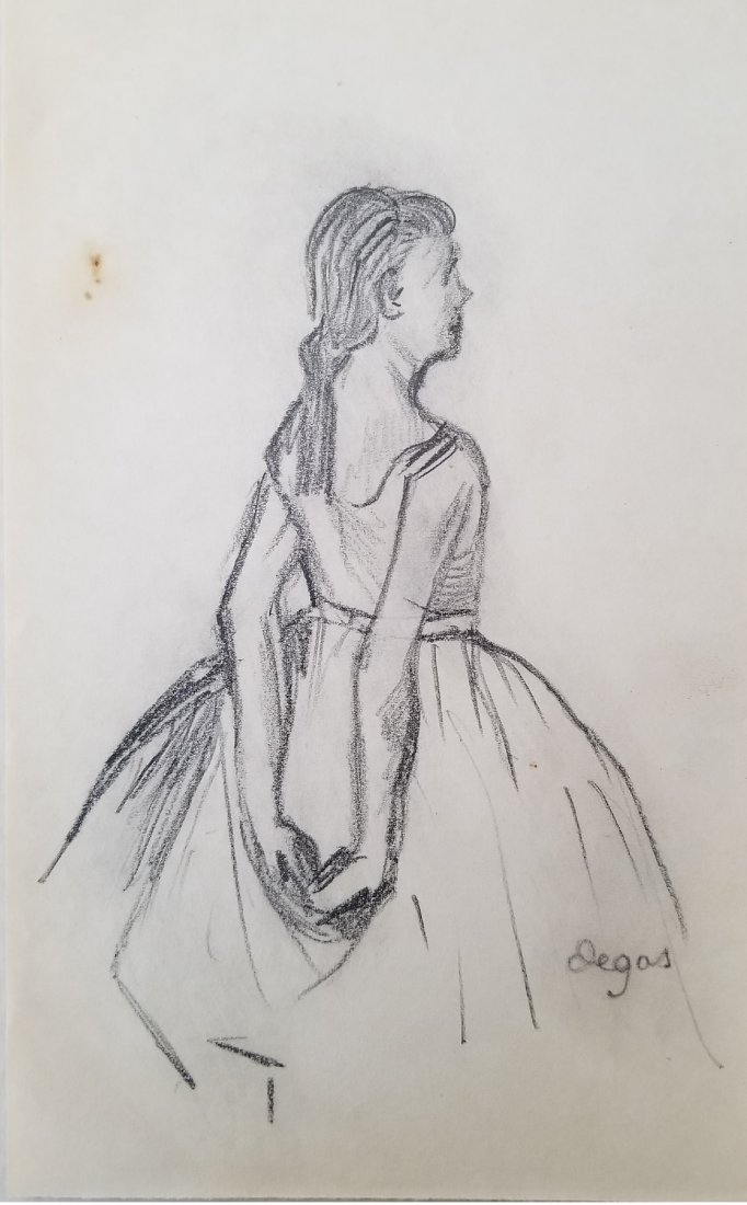Edgar Degas Ballerina Dancer French Art Drawing Attrib: This lot consists of a hand-drawn ballerina graphite on paper attributed to:Edgar Degas; born Hilaire-Germain-Edgar De Gas, (19 July 1834 - 7 September 1917) was a French artist famous for his paintin