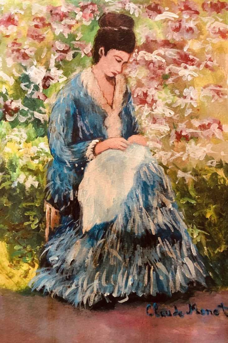 Claude Monet Women Landscape French Art Attrib: This lot consists of hand painted women landscape mixed media on hard paper attributed to :Oscar-Claude Monet (14 November 1840 - 5 December 1926) was a founder of French Impressionist painting, and t