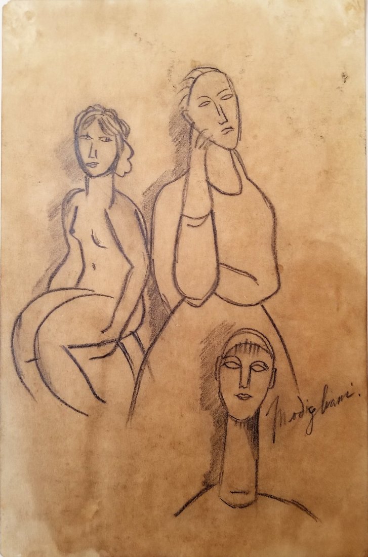 Amedeo Modigliani Drawing Italian Art Attrib: This lot consists of a small, hand-drawn graphite on paper illustration attributed to Amedeo Modigliani. Amedeo Clemente Modigliani was an Italian Jewish painter and sculptor who worked mainly in Fran