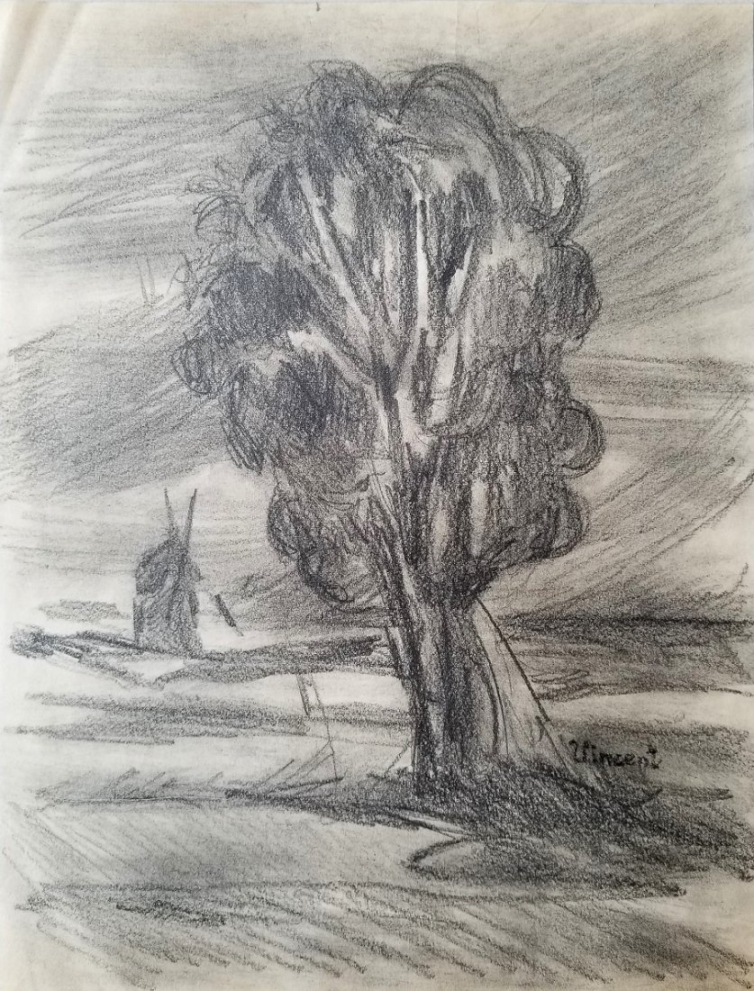 Vincent Van Gogh Landscape Dutch Impressionist Attrib: This lot consists of a hand-drawn graphite on paper landscape attributed to: Vincent Willem van Gogh (Dutch: 30 March 1853 - 29 July 1890) was a Dutch Post-Impressionist painter who is among the most 