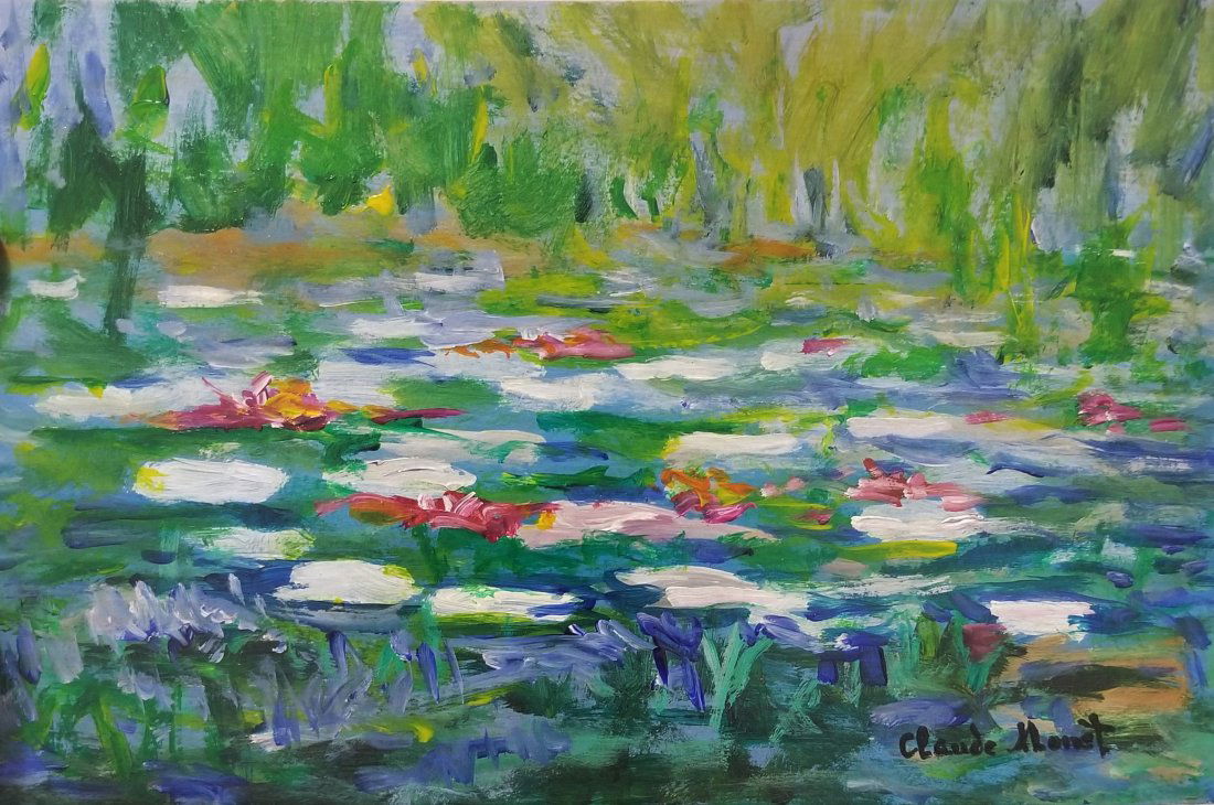 Claude Monet Landscape Impressionism French Attributed.: This lot consists of hand-painted landscape mixed media Impressionist style on hard paper attributed to :Oscar-Claude Monet (14 November 1840 - 5 December 1926) was a founder of French Impressionist p