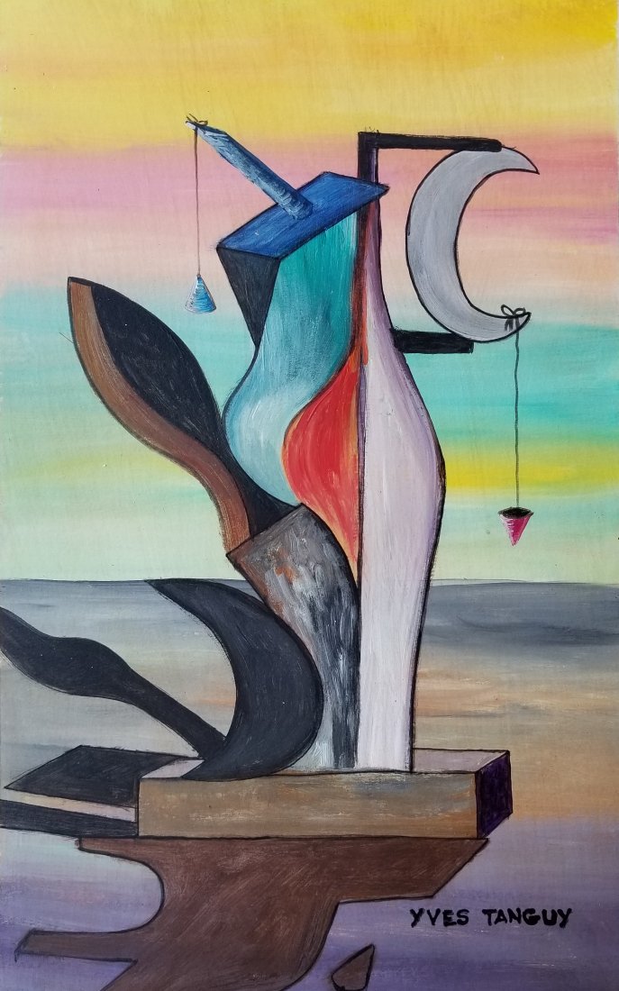 Yves Tanguy Surrealism French art Paris Attributed.: This lot consists of a small, hand-painted mixed media on paper attributed to Raymond Georges Yves Tanguy(January 5, 1900- January 15, 1955) known as Yves Tanguy, was a French surrealist painter. Tang