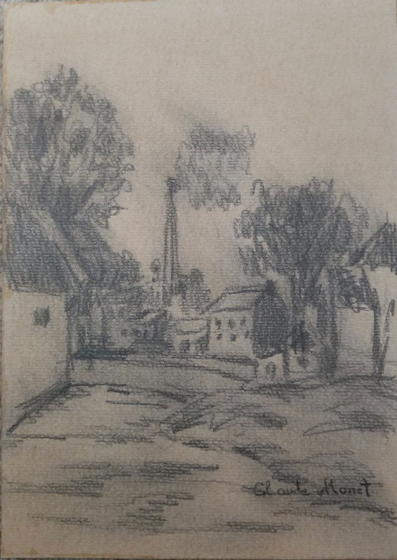 Claude Monet Landscape Impressionism French Attributed.: This lot consists of hand-drawn landscape on paper,impressionist style on hard paper attributed to :Oscar-Claude Monet (14 November 1840 - 5 December 1926) was a founder of French Impressionist painti