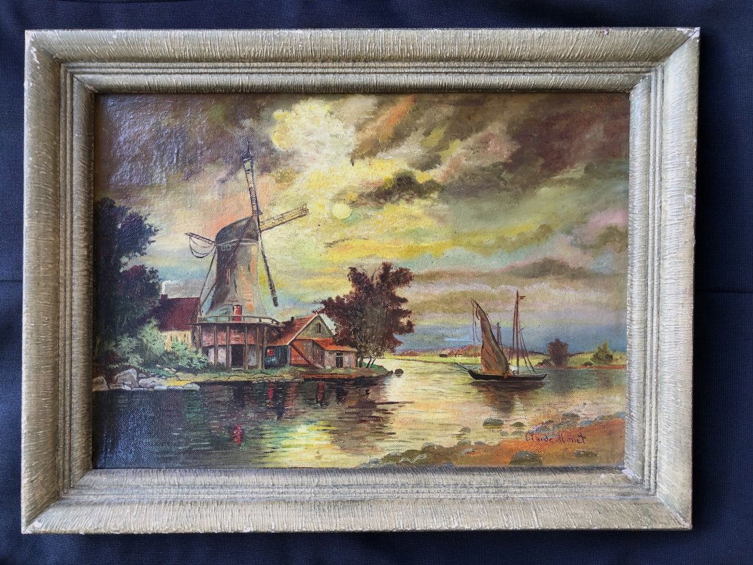 Claude Monet Landscape Impressionist French Attributed: This lot consists of hand-painted landscape mixed media on canvas board old framed Impressionist style attributed to :Oscar-Claude Monet (14 November 1840 - 5 December 1926) was a founder of French Im