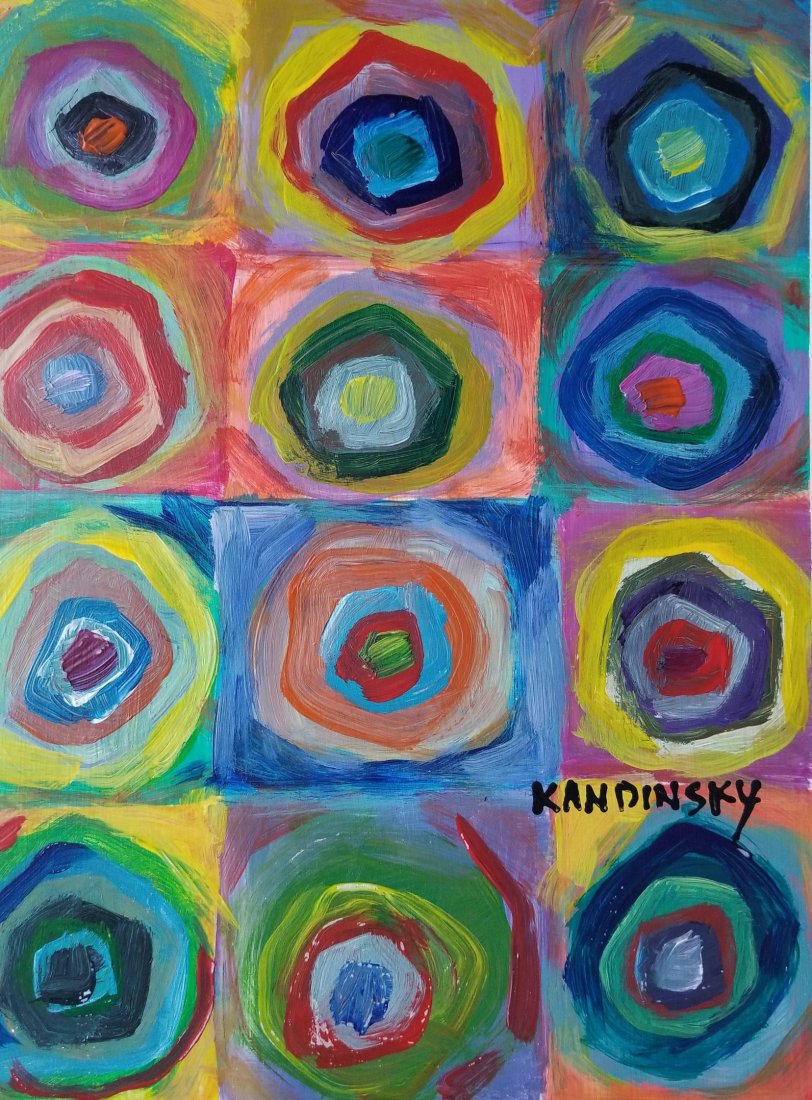 Wassily Kandinsky Mixed Media Russian Art Hand-Painted: This lot consists of hand-painted abstract figurative mixed media on hard paper attributed to Wassily Kandinsky; 4 December 1866 - 13 December 1944) was a Russian painter and art theorist. He is credi