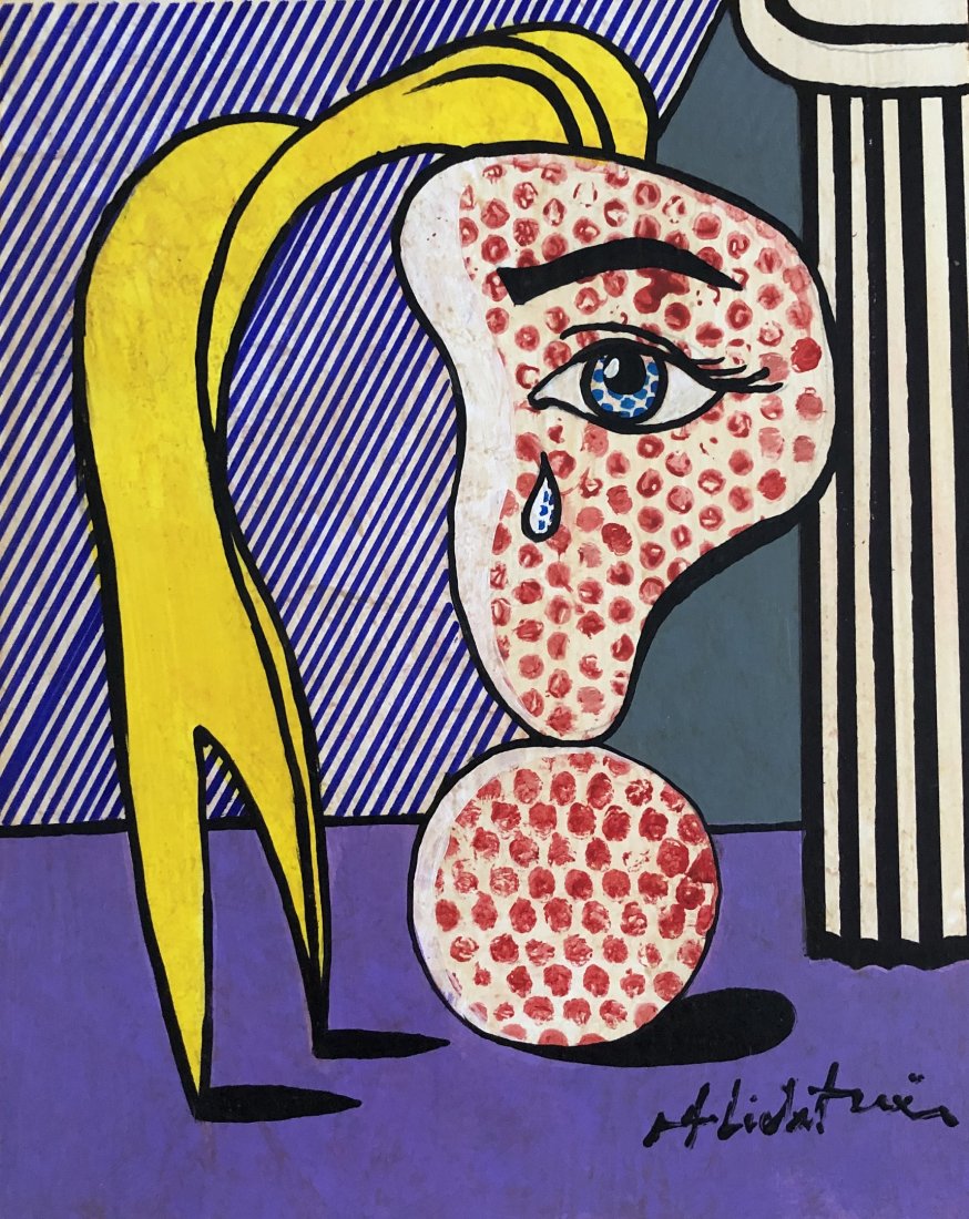 Roy Lichtenstein American Pop Art Hand painted Attrib.: This lot consists of a hand painted mixed media Pop Art Abstract Figurative Attributed to: Roy Fox Lichtenstein (October 27, 1923 - September 29, 1997) was an American pop artist. During the 1960s, al