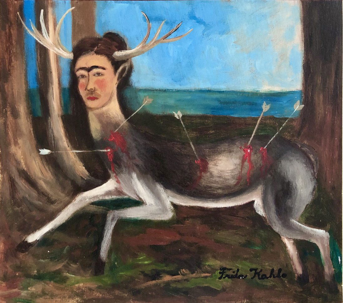 Frida Kahlo Mixed Media Portrait Mexican Hand painted.: This lot consists of hand painted Self portrait mixed media on paper attributed to Frida Kahlo de Rivera (Spanish pronunciation: , born Magdalena Carmen Frieda Kahlo y Calderon, was a Mexican painter