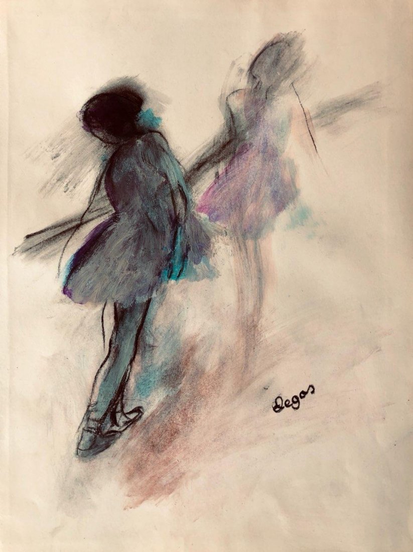 Edgar Degas French Art Dancer Ballerina -Style of: This lot consists of a hand drawn graphite and color on paper in the style of Edgar Degas. Edgar Degas was born Hilaire-Germain-Edgar De Gas. He was a French artist famous for his paintings, sculpture