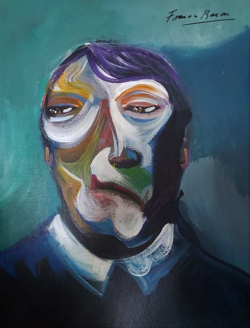 Francis Bacon Irish British hand-painted Style of.: This lot consists of a hand painted mixed media on paper in the style of Francis Bacon. Francis Bacon (28 October 1909 Â– 28 April 1992) was an Irish-born British figurative painter known for his b