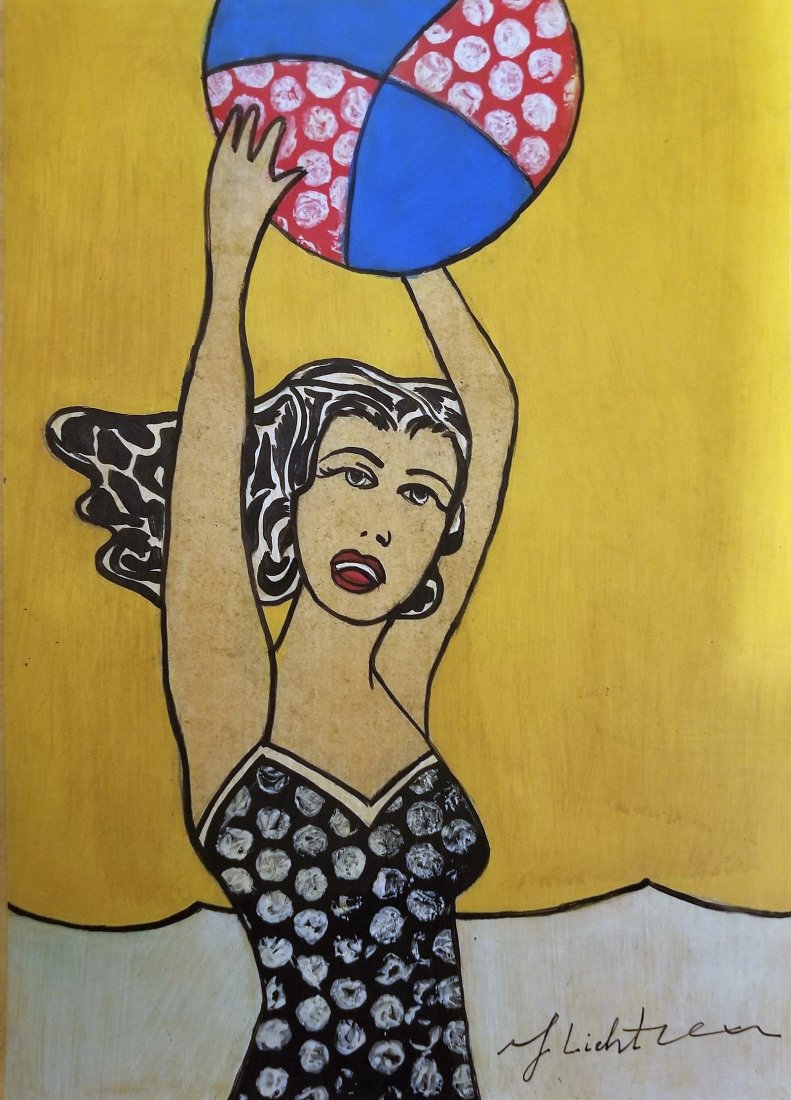 Roy Lichtenstein Mixed Media American Pop Art -Style of: This lot consists of a hand painted mixed media Pop Art Women Portrait in the style of : Roy Fox Lichtenstein (October 27, 1923 - September 29, 1997) was an American pop artist. During the 1960s, alon