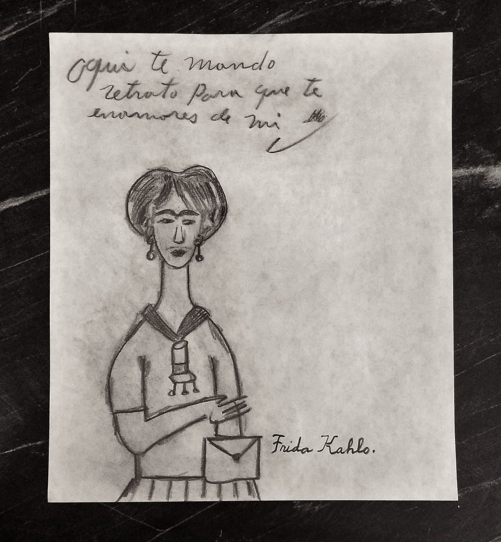 Frida Kahlo Graphite Sketch Mexican Art - Style of.: This lot consists of a hand drawn artist sketch graphite on paper in the naïve folk style of Frida Kahlo. Frida Kahlo de Rivera was a Mexican painter known for her self-portraits. Kahlo\\\'s life beg