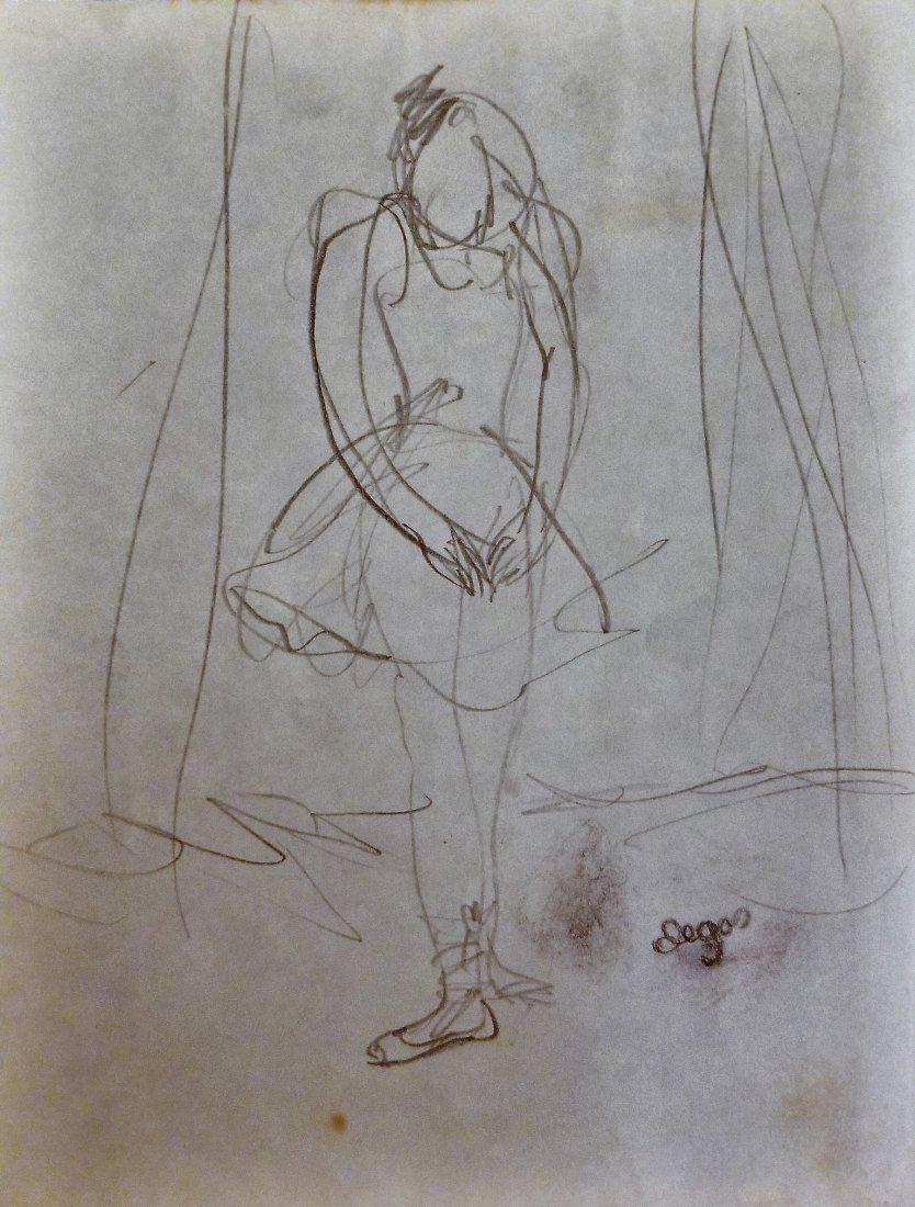 Edgar Degas Ballerina Dancer French Drawing - Style of.: This lot consists of a hand-drawn ballerina graphite on paper in the style of Edgar Degas. Edgar Degas was born Hilaire-Germain-Edgar De Gas, (19 July 1834 - 7 September 1917) was a French artist famo