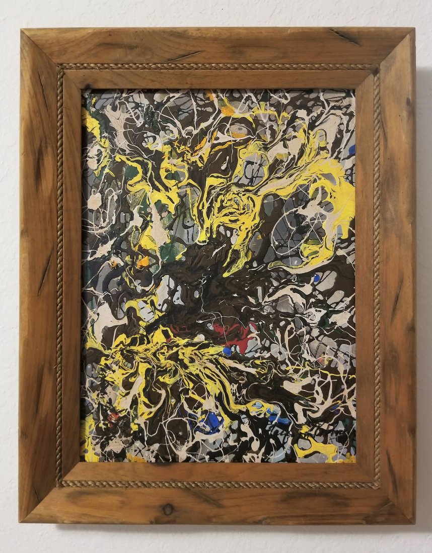 Jackson Pollock Abstract Expressionism 1950's- Style of: This lot consists of hand-executed mixed media painting on canvas. Done in the prevailing, abstract expressionist style of Jackson Pollock (American, 1912-1956). Paul Jackson Pollock was an American p