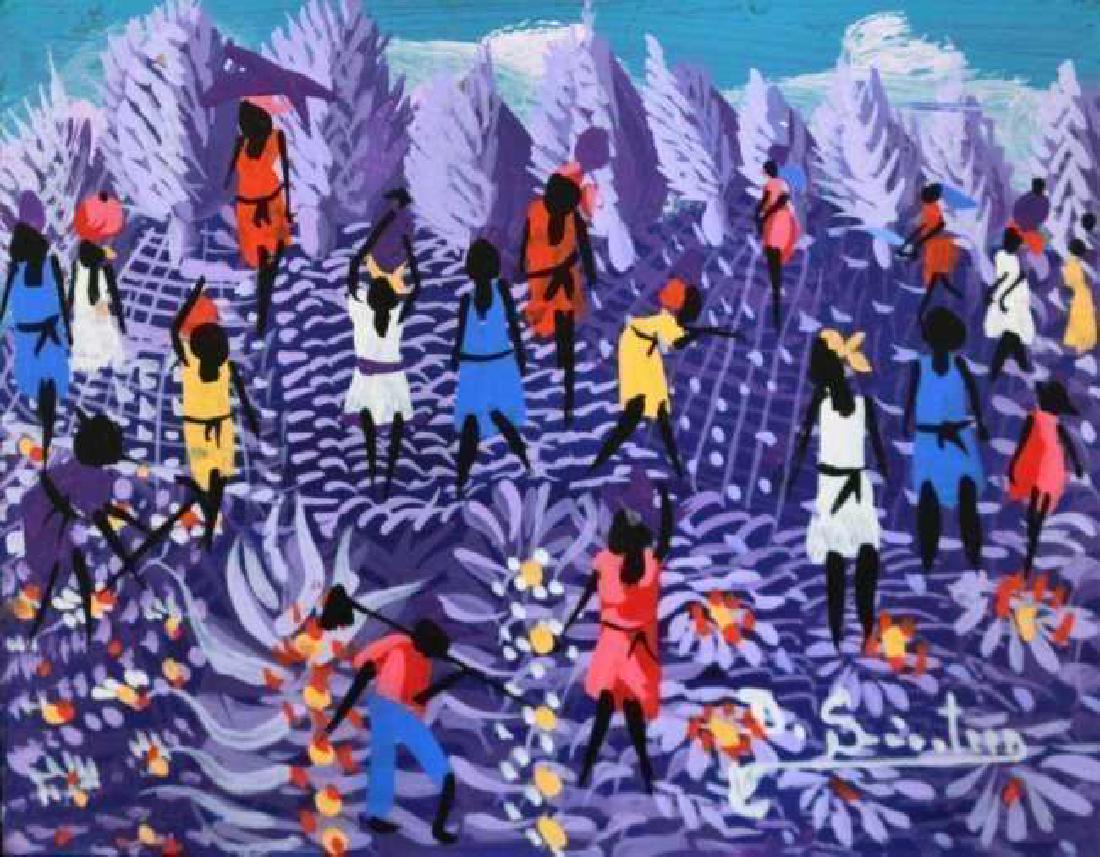 Haitian Art Naif Naive Landscape Men Women by D.Saintus: DAVID SAINTUS HAITIAN ART ,MIXED MEDIA ON BOARD 8\\\" X 10\\\"NAIVE ART ,DAVID SAINTUS PAINTINGS FORM PART OF MANY PRIVATE AND PUBLIC ART COLLECTIONS AROUND MIAMI , NEW YORK AND HAITI.ACQUIRED DIRECTL