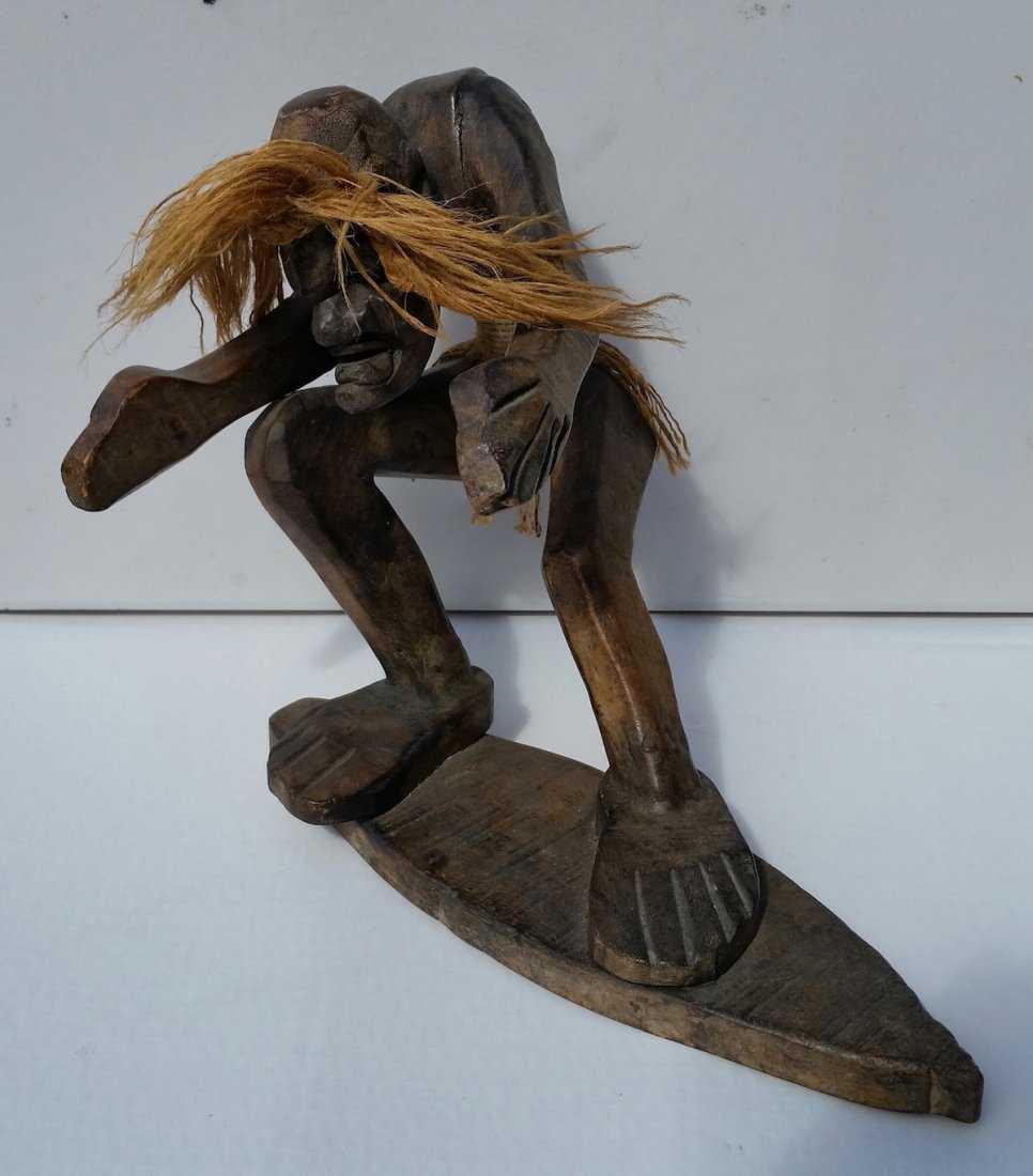 African Wood Hand Carved Antique Figure Sculpture: African Wood Hand Carved Antique Surfer Figure Sculpture 15\" X 13\" X 10\"