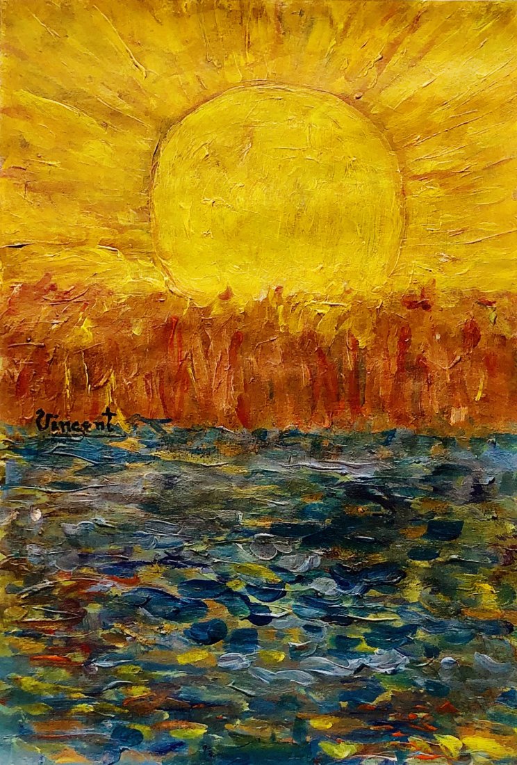 Vincent Van Gogh Landscape Dutch Post Impressionist: This lot consists of a hand-painted landscape mixed media on hard paper. In the style of Vincent Van Gogh (Dutch, 1853-1980). Vincent Willem van Gogh was a Dutch Post-Impressionist painter who is amon