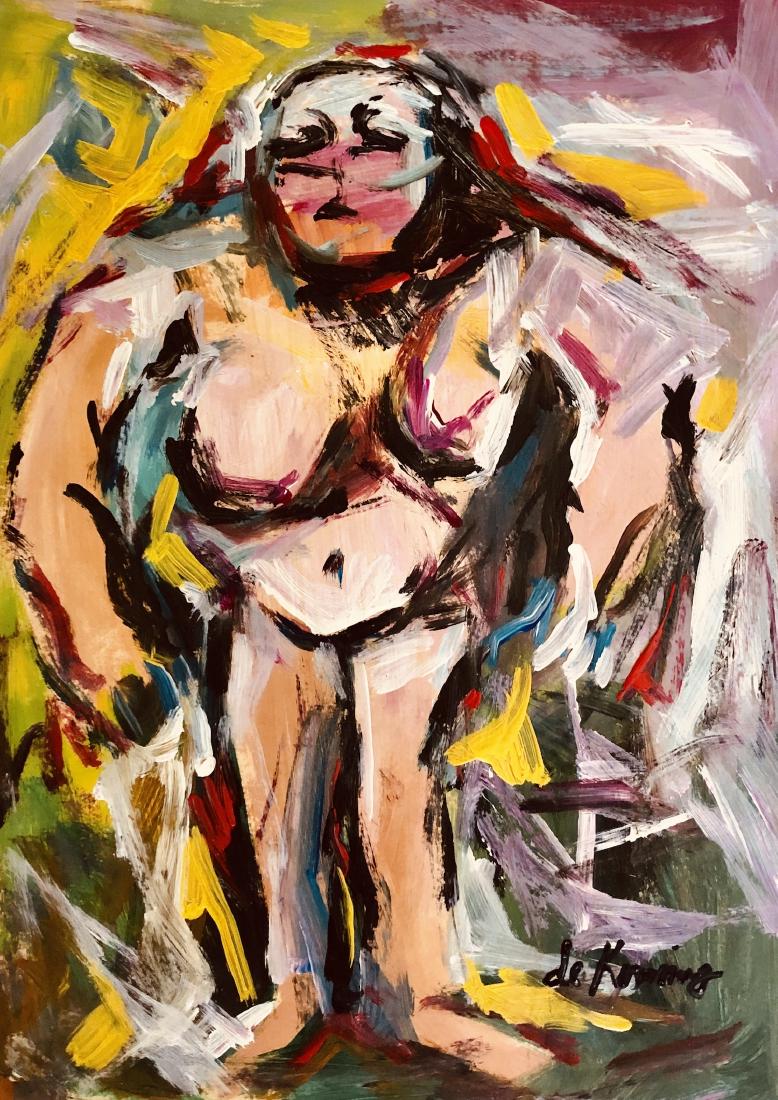 Willem de Kooning Abstract Expressionist style of: This lot consists of a small, hand-painted mixed media painting on paper, in the style of Willem de Kooning (Dutch American, 1904-1997) de Kooning was a Dutch American abstract expressionist artist wh