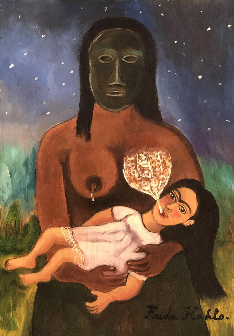 Frida Kahlo Hand Painted Mexican (1907-1950) - Style of: This lot consists of a hand painted mixed media on hard paper in the naÃƒÂƒÃ‚Â¯ve folk style of Frida Kahlo. Frida Kahlo de Rivera was a Mexican painter known for her self-portraits. Kahlo\\\