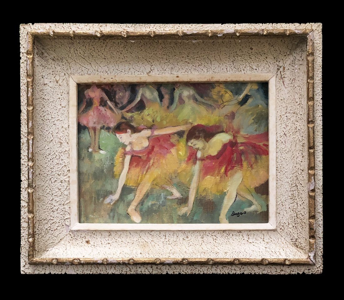 Edgar Degas French Art Ballerina (1834-1917): This lot consists of a hand painted oil on canvas in the style of Edgar Degas (1834-1917). Edgar Degas was born Hilaire-Germain-Edgar De Gas, was a French artist famous for his paintings, sculptures, 