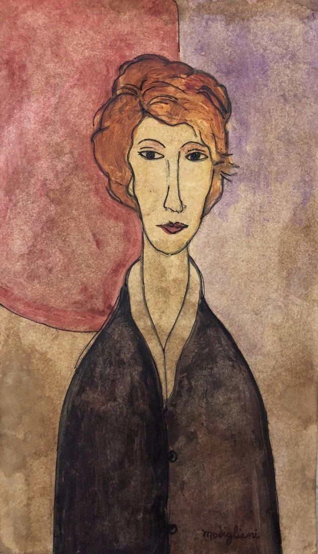 Amadeo Modigliani Italian Women Hand Painted Drawing: Amedeo Modigliani Drawing Mixed Media on Board. Private Collection 11" x 6.25" Signed: Amedeo Modigliani (July 1884 - 24 January 1920) was an Italian Jewish painter and sculptor who worked mainly in F