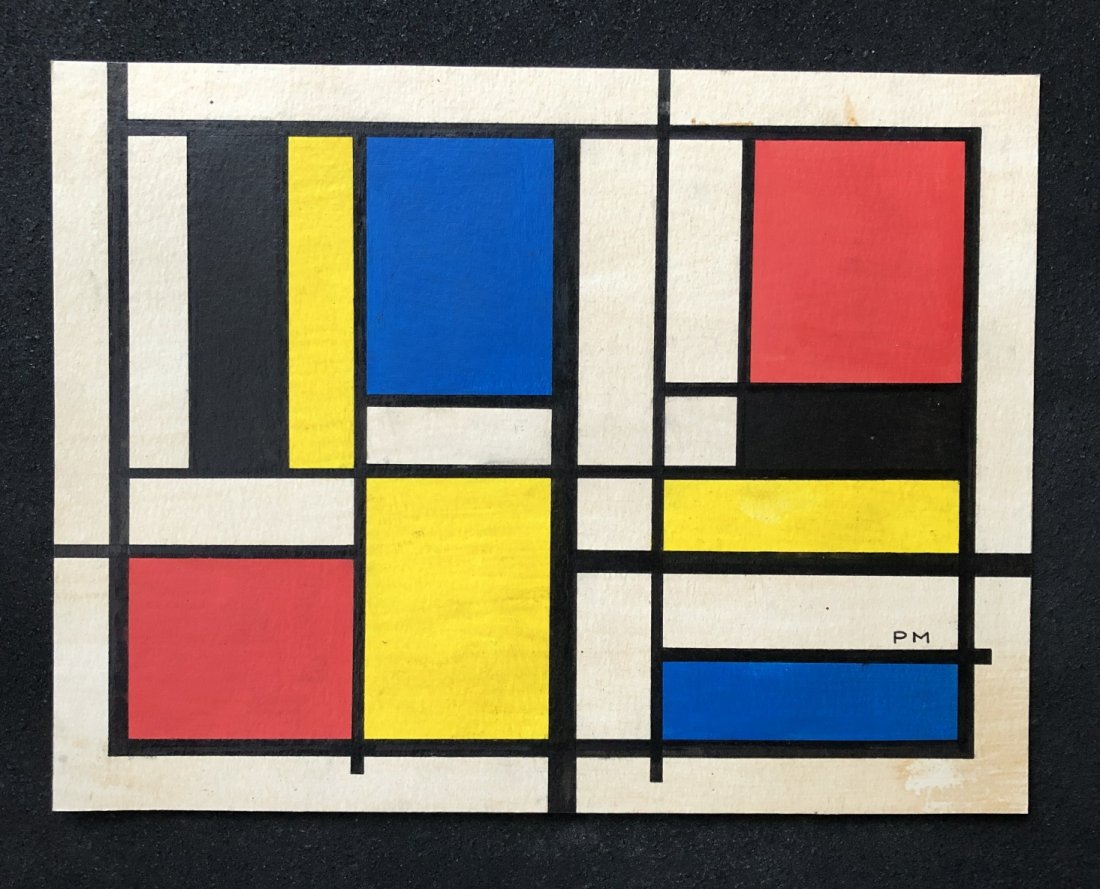 Piet Mondrian Dutch Neoplasticism Oil On hard paper.: Piet Mondrian mixed Media on Paper Signed PM. Dimensions: 13 " x 10" Private Collection. Attributed to: Piet Mondrian Attrib.Pieter Cornelis "Piet" Mondriaan, after 1906 Mondrian ; 7 March 1872 - 1 Fe