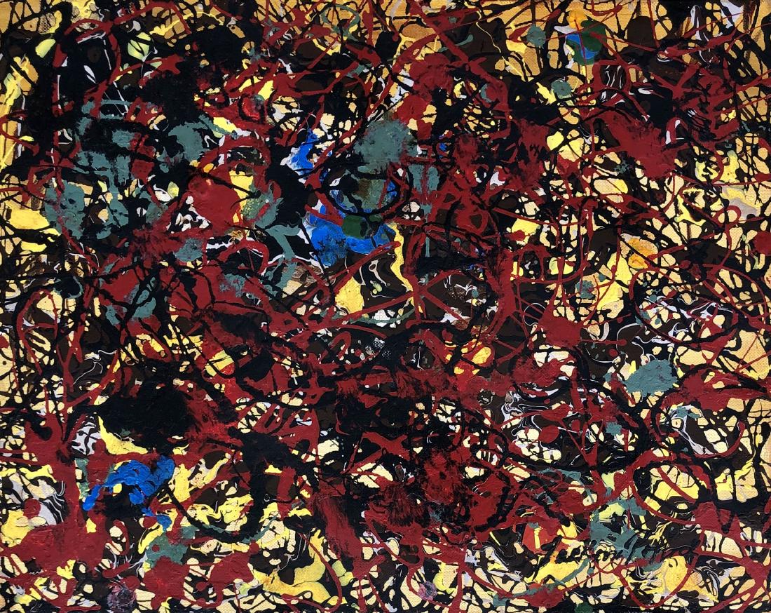 Jackson Pollock Abstract Expressionism (1912-1956): This lot consists of hand-executed oil painting on panel canvas. Done in the prevailing, abstract expressionist style of Jackson Pollock (American, 1912-1956). Paul Jackson Pollock was an American pai
