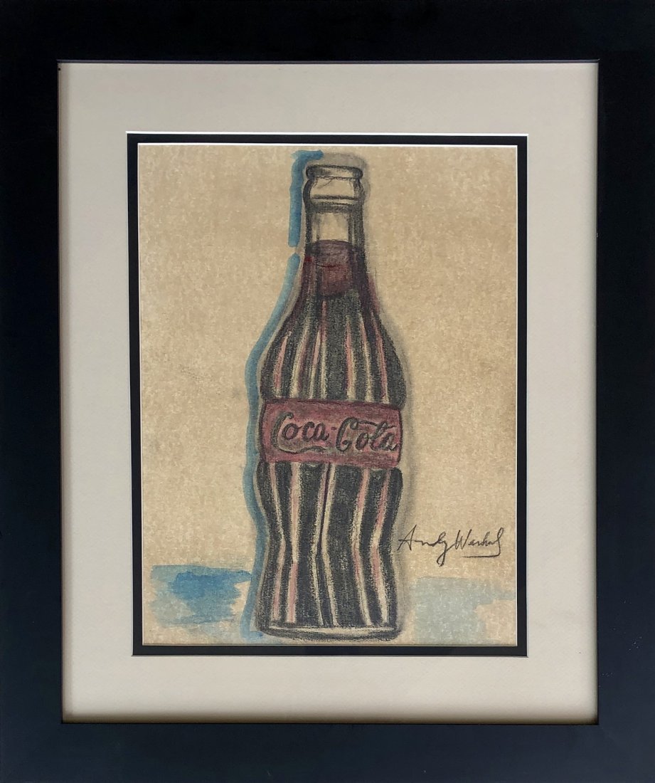 Andy Warhol Pop American Art Coca-Cola Bottle Mixed Med: This lot consists of a hand-drawn mixed media pop art Coca-Cola Bottle.Painting is in the style of Andy Warhol. Andy Warhol was born Andrew Warhola (August 6, 1928 - February 22, 1987) was an American