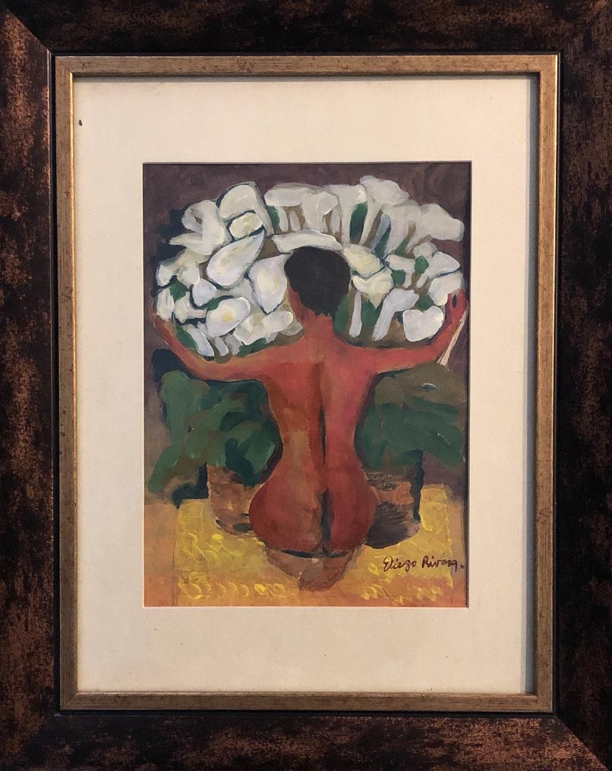 Diego Rivera Mexican Muralist Hand Painted-Oil on paper: This lot consists of a hand painted oil on paper in the style of Diego Maria de la Concepcion Juan Nepomuceno Estanislao de la Rivera y Barrientos Acosta y Rodriguez, known as Diego Rivera (Spanish pr