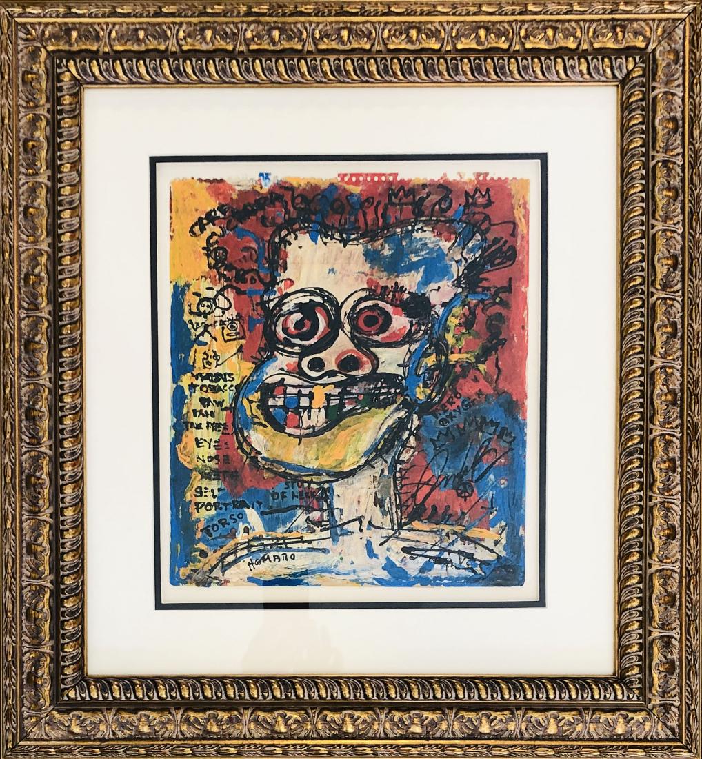 Jean Michel Basquiat Expressionism (1960-1988): This lot consists of a medium, hand-painted mixed media painting on paper, done in the style of the elusive modern street artist, Jean-Michel Basquiat (American, 1960-1988). Jean Michel Basquiat was a