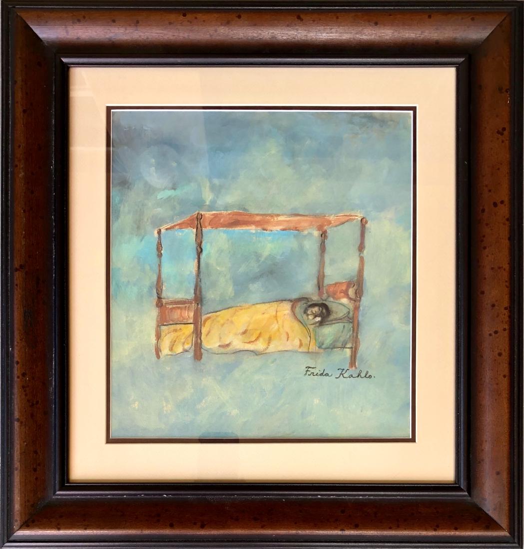 Frida Kahlo hand painted Mexican Art 1907-1950: This lot consists of a hand painted mixed media on hard paper in the naÃƒÂ¯ve folk style of Frida Kahlo. Frida Kahlo de Rivera was a Mexican painter known for her self-portraits. Kahlo\'s life beg