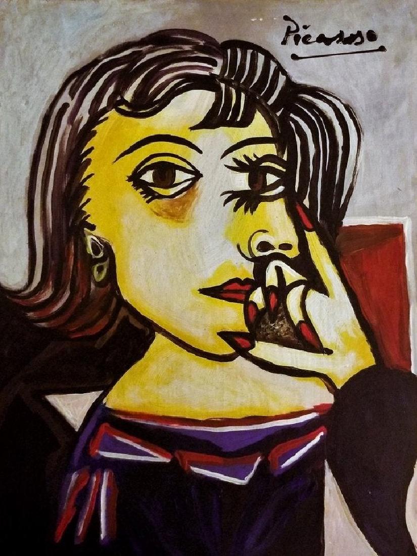 Pablo Picasso Spanish Cubism Women Hand Painted.: This lot consists of a hand painted mixed media on paper in the style of Pablo Picasso (Spanish, 1881-1973). Picasso was a Spanish painter, sculptor, printmaker, ceramicist, stage designer, poet and p