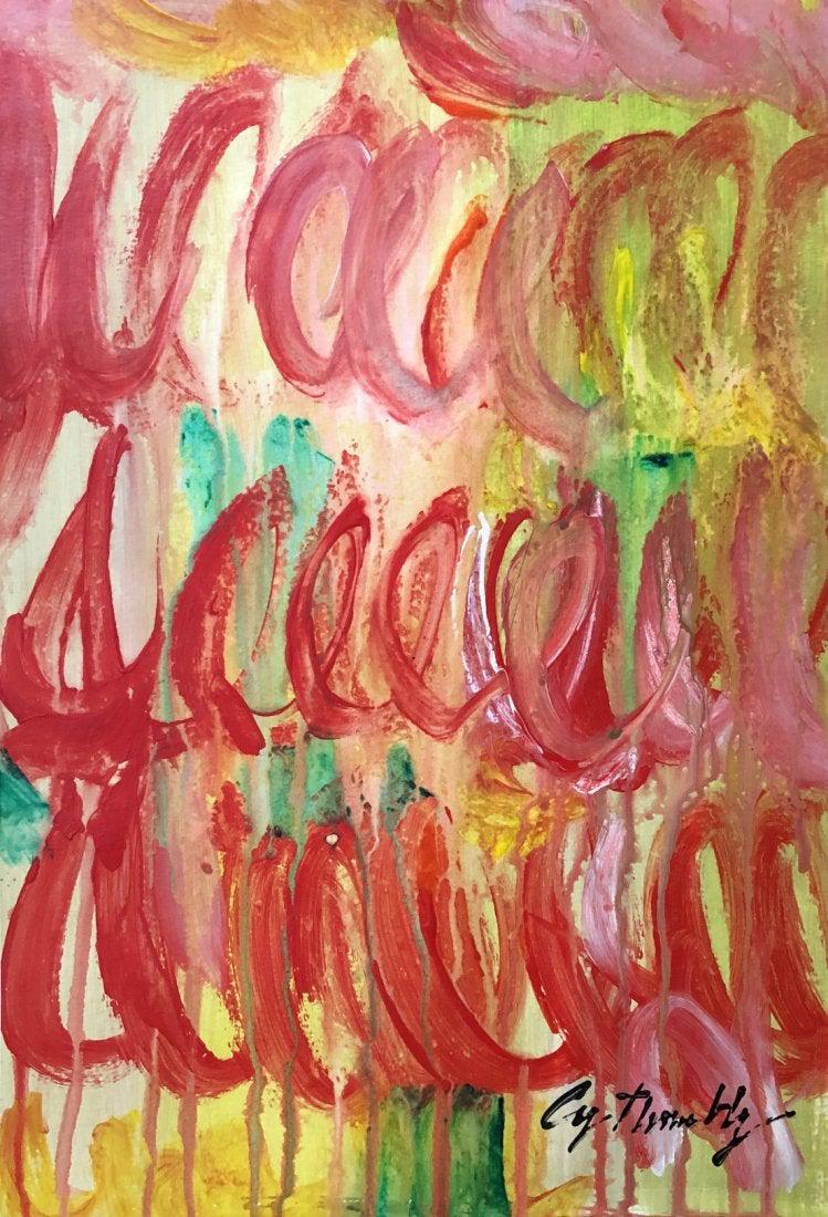 Cy Twombly (American, 1928-2011) Oil hard paper Italy.: This lot consists of a small, hand painted mixed media on paper illustration. It is an abstract painting attributed to Cy Twombly (American, 1928-2011). CY TWOMBLY was an American painter, sculptor an