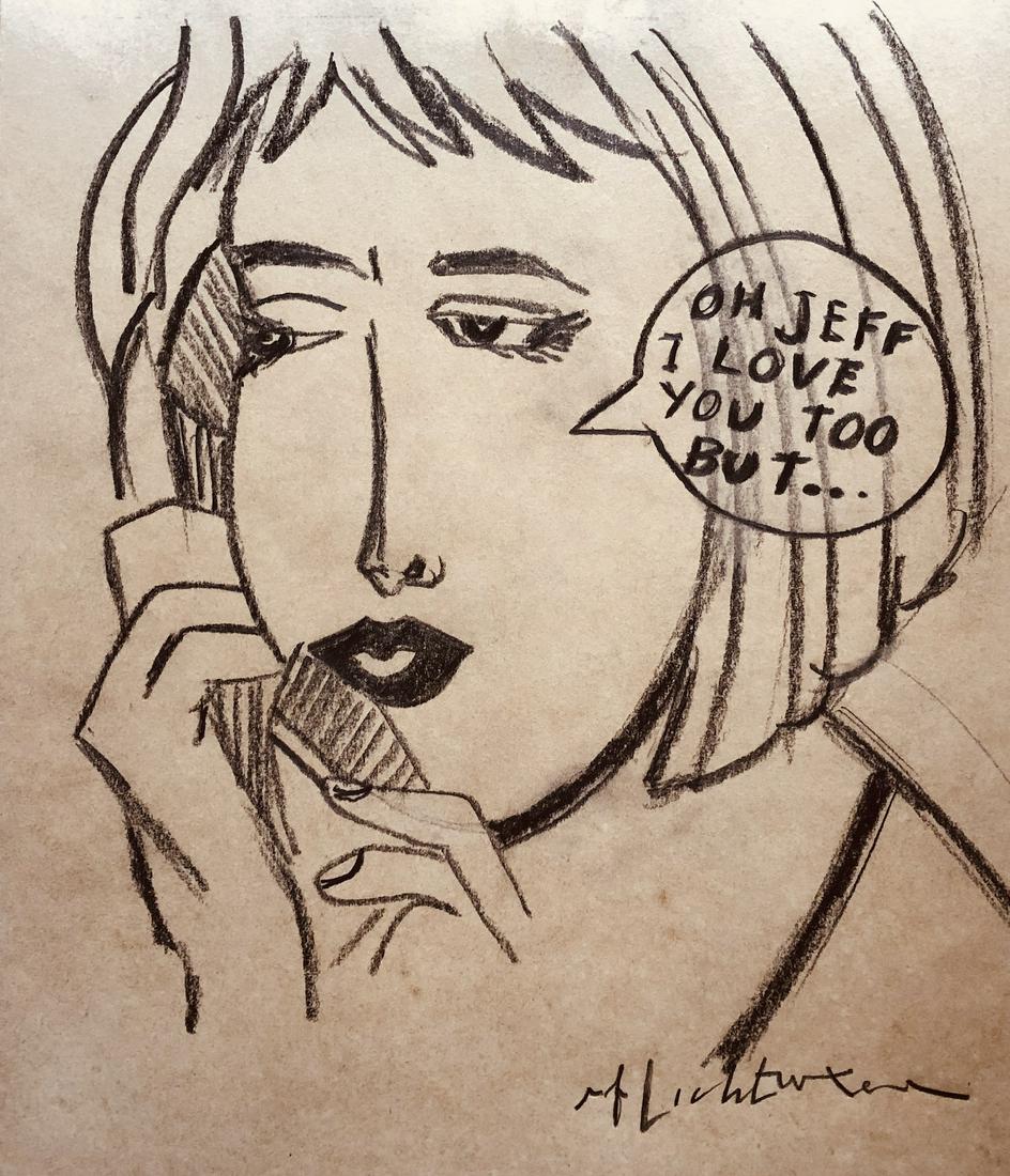 Roy Lichtenstein Drawing Hand Drawn American Pop Art.: This lot consists of a hand-drawn graphite and watercolor on paper Pop Art Women Portrait in the style of Roy Fox Lichtenstein (October 27, 1923 - September 29, 1997) was an American pop artist. Durin