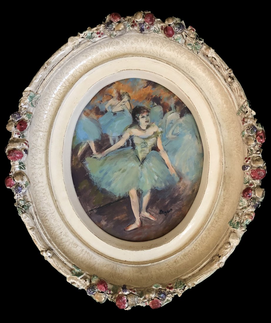 Edgar Degas French Art Ballerina (1834-1917): This lot consists of a hand painted mixed media on paper in the style of Edgar Degas (1834-1917). Edgar Degas was born Hilaire-Germain-Edgar De Gas, was a French artist famous for his paintings, sculp