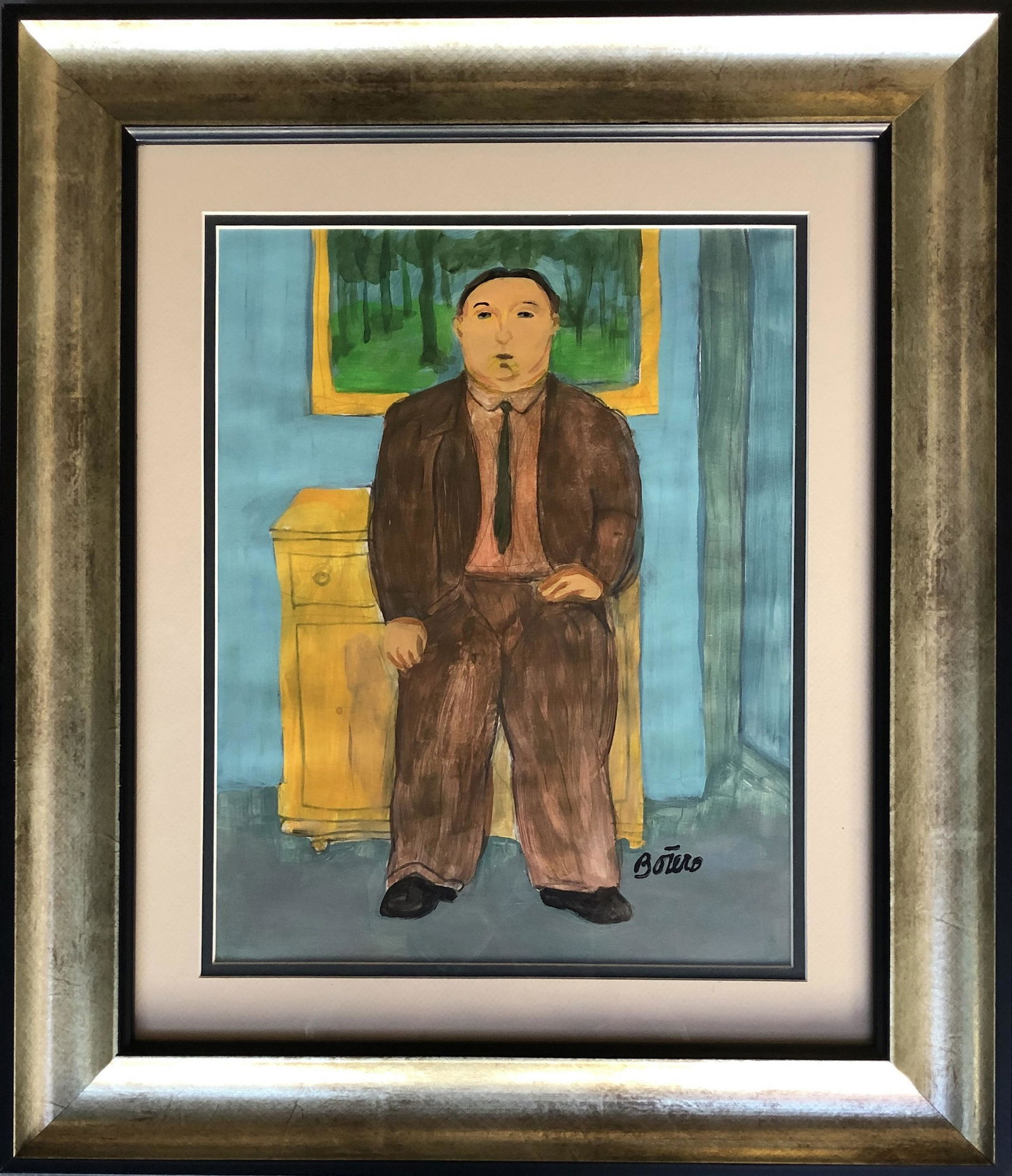 Fernando Botero Drawing Colombian Mixed Media: This lot consists of a hand painted mixed media on paper in the style of Fernando Botero. The illustration depicts a woman in the popular \"boterismo\" style which consists of people and figures in la