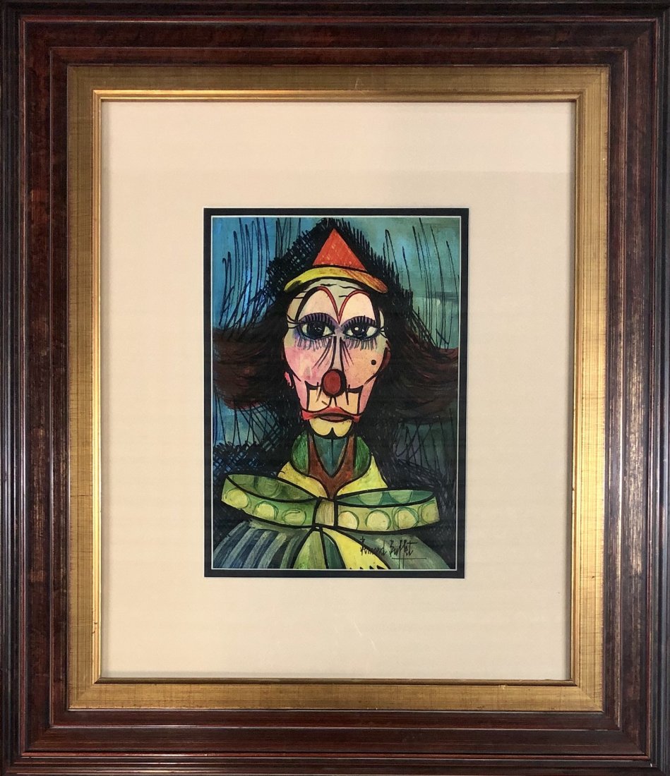 Bernard Buffet Mixed Media Expressionist French Attrib: This lot consists of a hand-painted mixed media on paper attributed to Bernard Buffet (French, 1928 - 1999). Bernard Buffet was a French Expressionist painter. Best known for his representational work