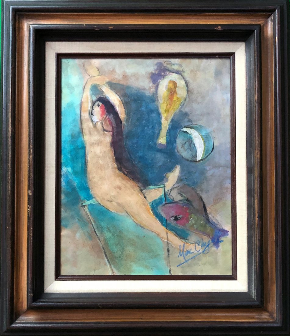 Marc Chagall Drawing Hand Painted Women French Russian: This lot consists of a hand painted mixed media on paper in the style of Marc Zakharovich Chagall was a Russian-French artist of Belarusian Jewish origin. An early modernist, he was associated with se