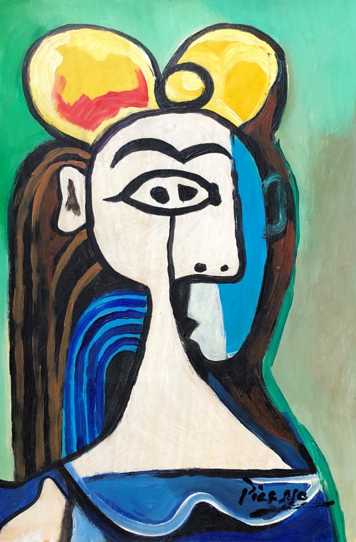 Pablo Picasso Drawing Hand painted Oil Cubism Women: This lot consists of a hand painted mixed media on paper in the style of Pablo Picasso. The illustration depicts a figure of a women in the famous cubism period. Pablo Picasso (25 October 1881-8 April