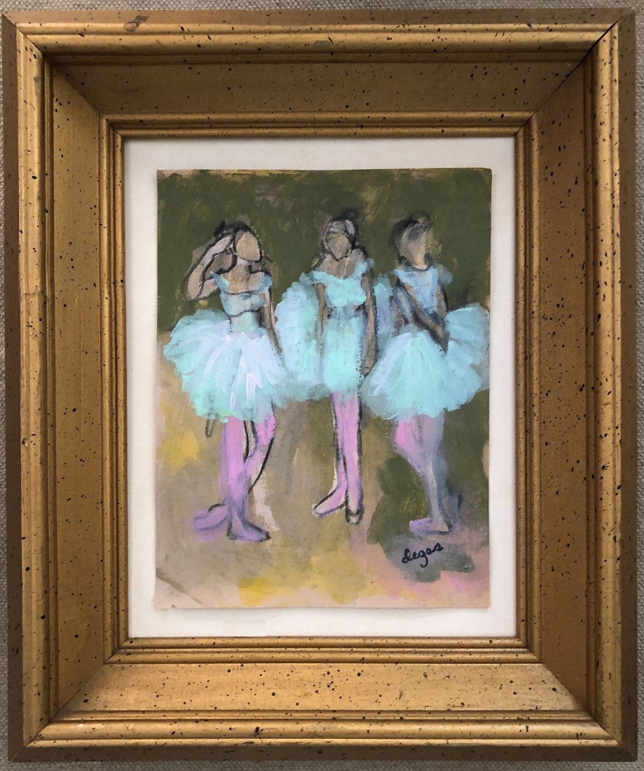 Edgar Degas Ballerina Dancer French Art (1834-1917): This lot consists of a hand painted mixed media on paper in the style of Edgar Degas (1834-1917). Edgar Degas was born Hilaire-Germain-Edgar De Gas, was a French artist famous for his paintings, sculp