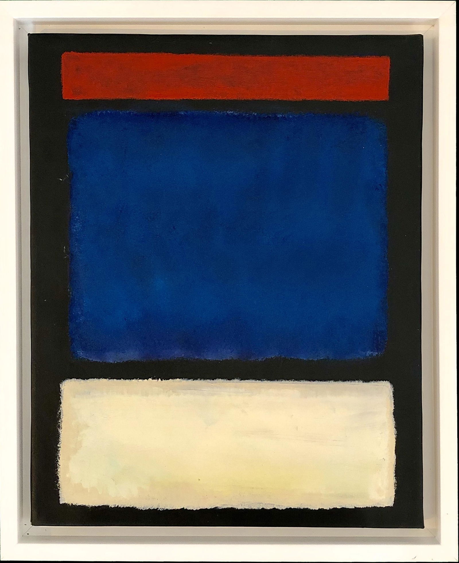 Mark Rothko Oil on Canvas Abstract Russian American: This work consists of a hand painted oil on canvas illustration. Image depicts soft, rectangular forms floating on a stained field of color. This painting is done in the style of Mark Rothko(Russian A