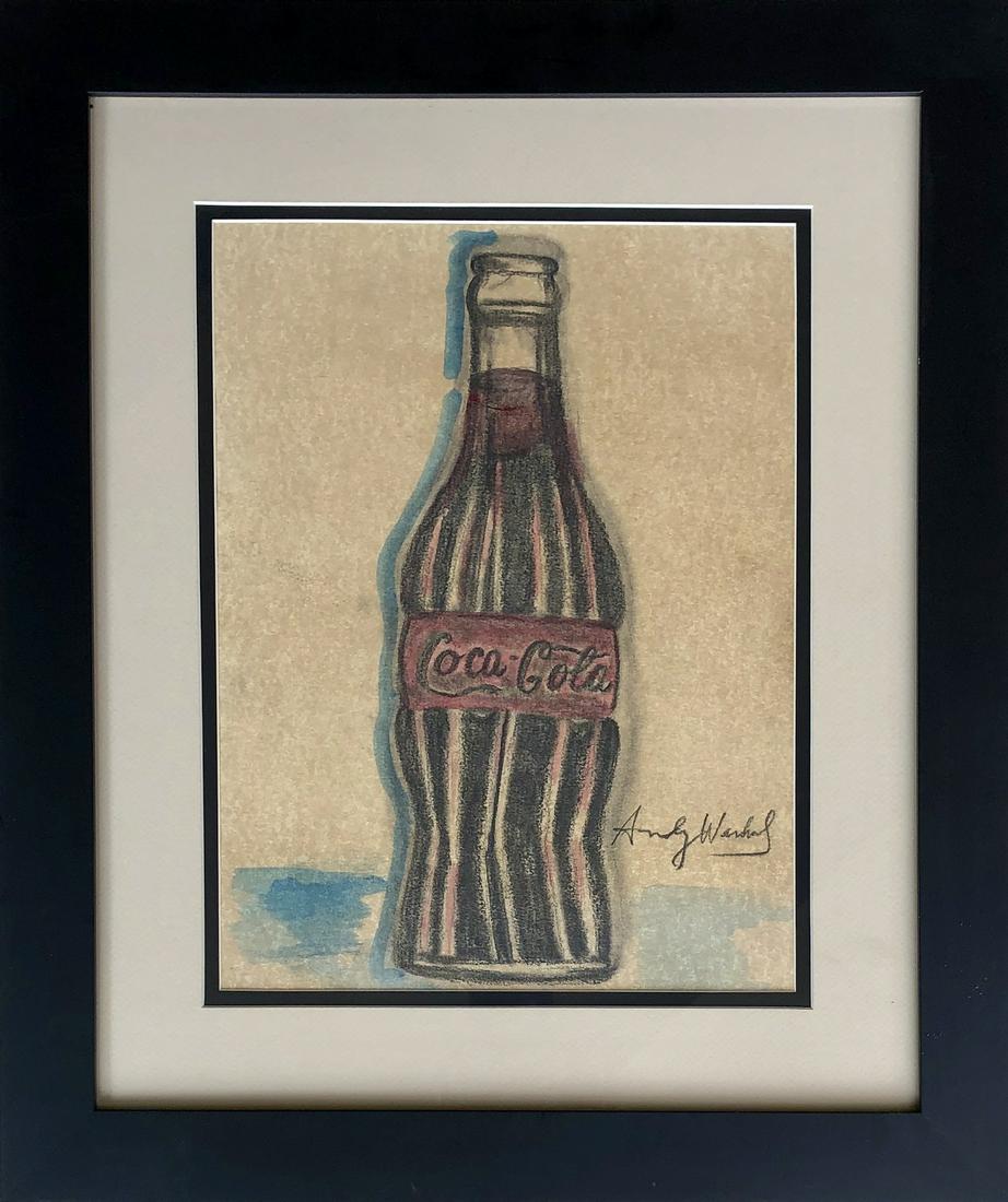 Andy Warhol Pop American Art Coca-Cola Bottle Mixed Med: This lot consists of a hand-drawn mixed media pop art Coca-Cola Bottle.Painting is in the style of Andy Warhol. Andy Warhol was born Andrew Warhola (August 6, 1928 - February 22, 1987) was an American