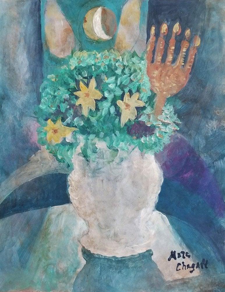 Marc Chagall Russian French Hand Painted on Paper: This lot consists of a hand painted mixed media on paper in the style of Marc Zakharovich Chagall was a Russian-French artist of Belarusian Jewish origin. An early modernist, he was associated with se