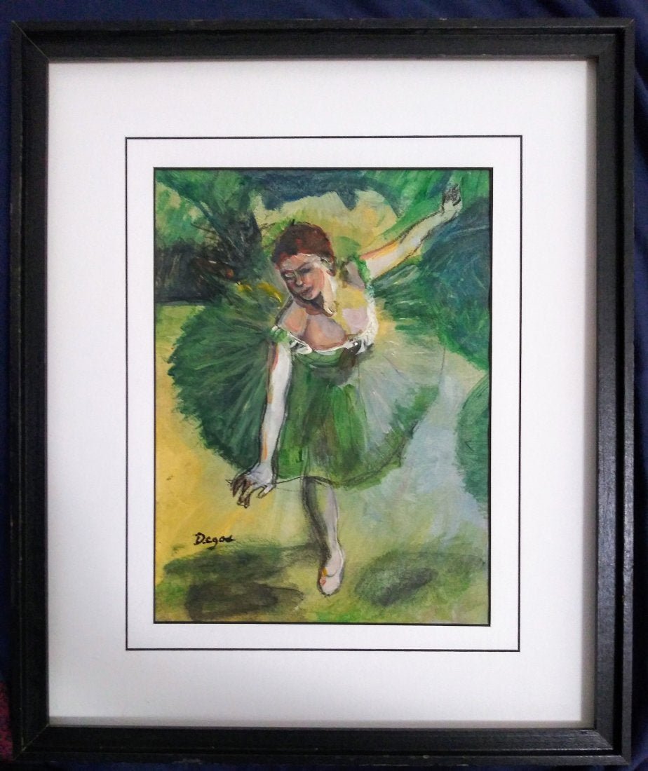 Edgar Degas Ballerina Dancer Drawing Impressionist Art: This lot consists of a hand painted mixed media on paper in the style of Edgar Degas (1834-1917). Edgar Degas was born Hilaire-Germain-Edgar De Gas, was a French artist famous for his paintings, sculp